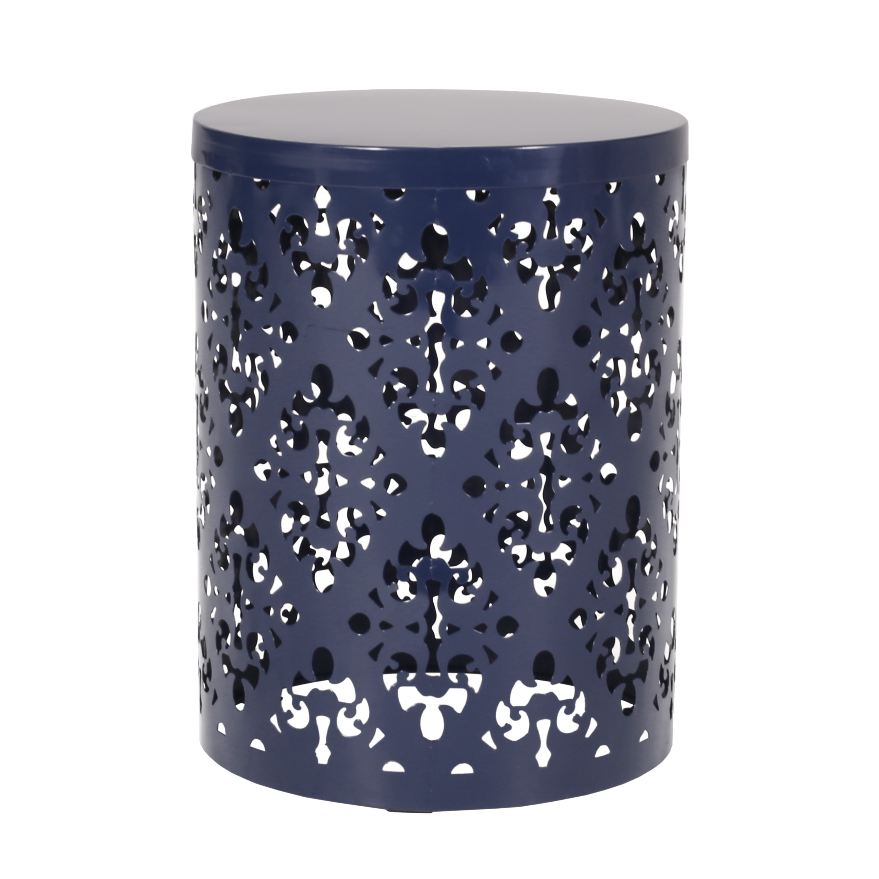 Spherical Outdoor Cylindrical End Table with Iron Cut Design