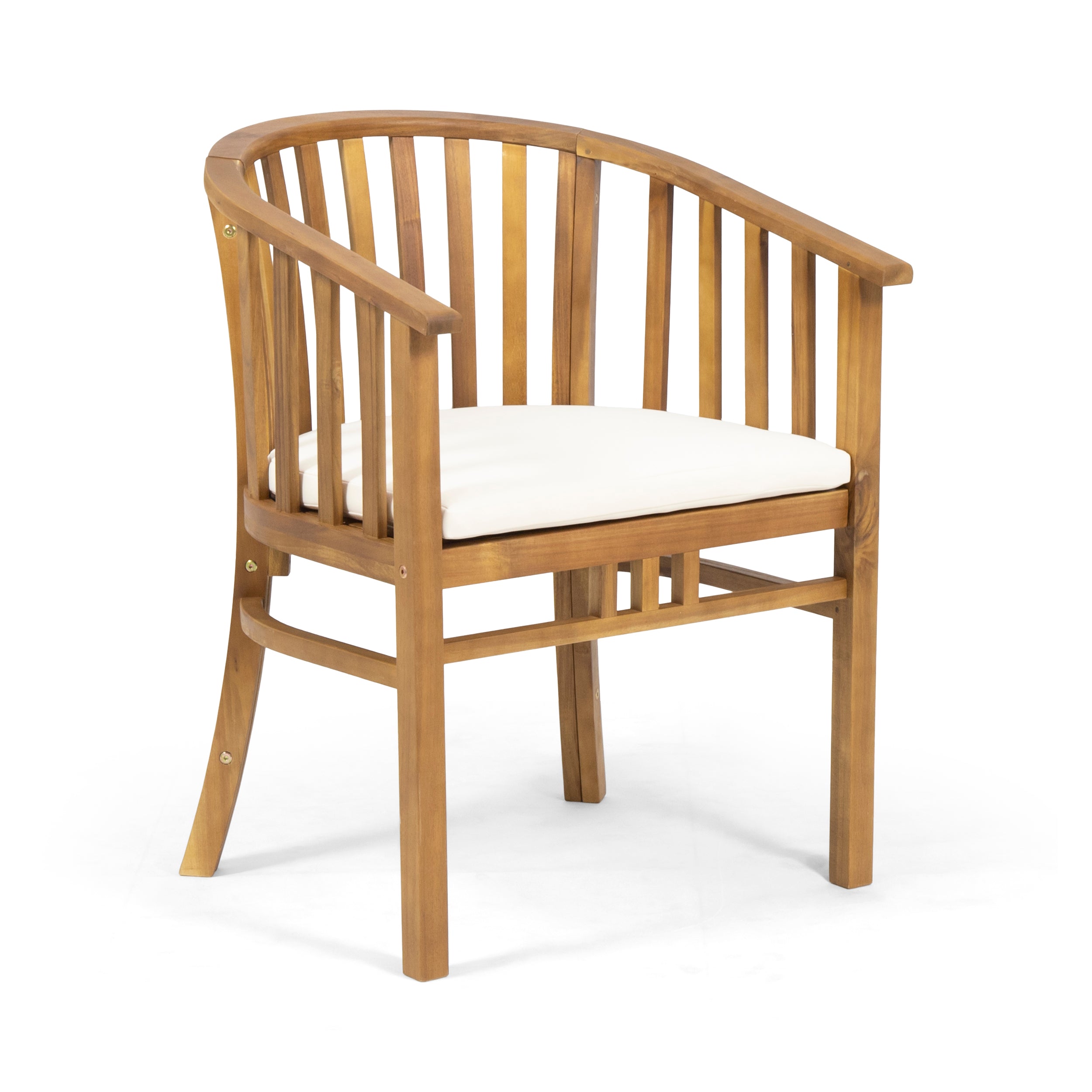 Venerable Outdoor Dining Chair with Slatted Back and Cushion Seat, Set of 2