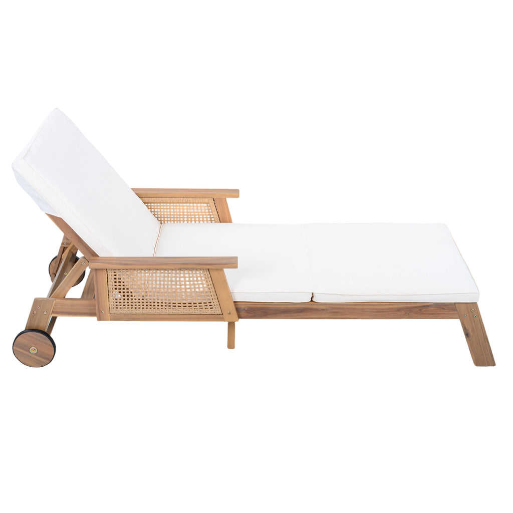 Retro Acacia Wood Outdoor Sunlounge with Wheels & 3-Position Backrest