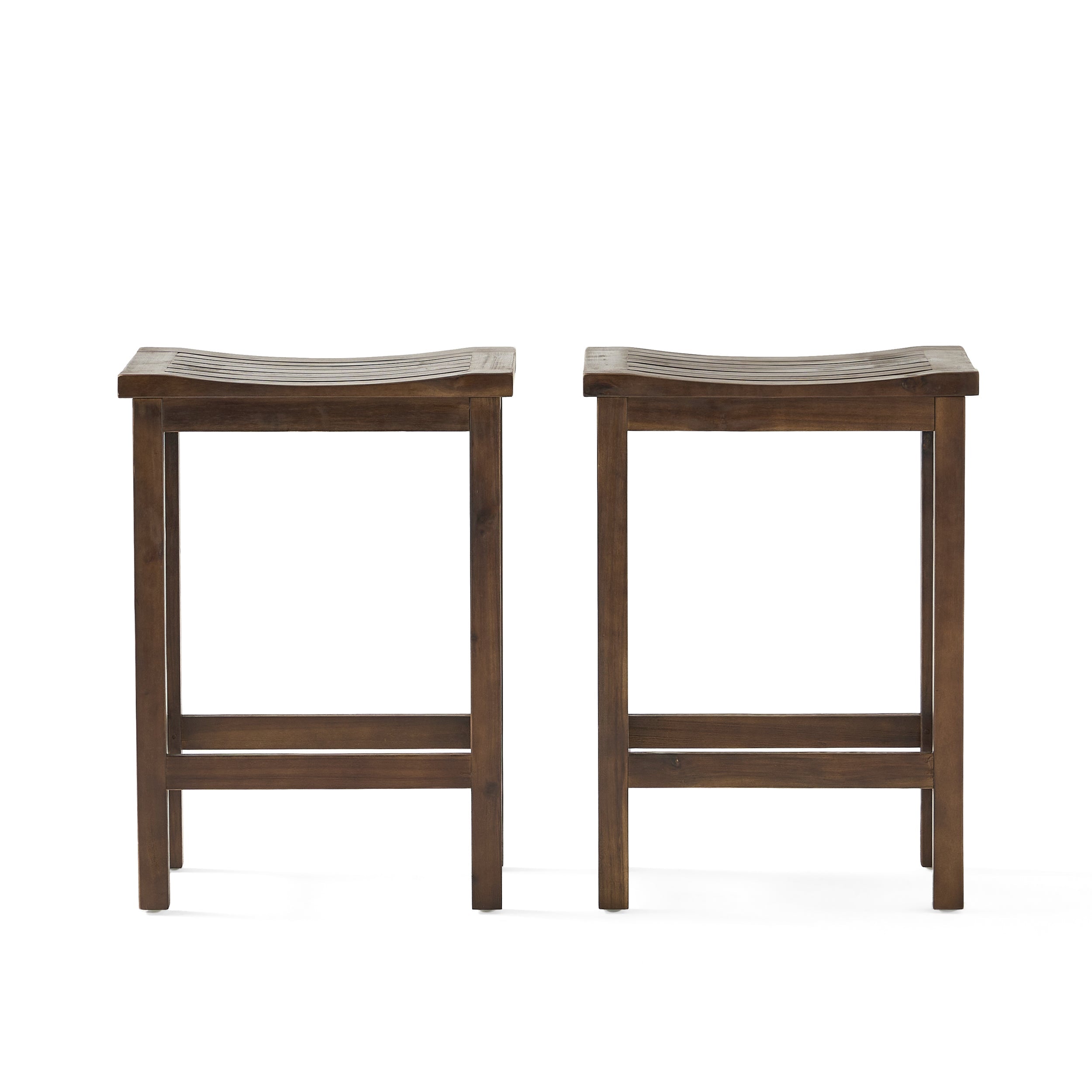 Mahogany Brown Outdoor Acacia Wood Counter Height Barstool, Set of 2