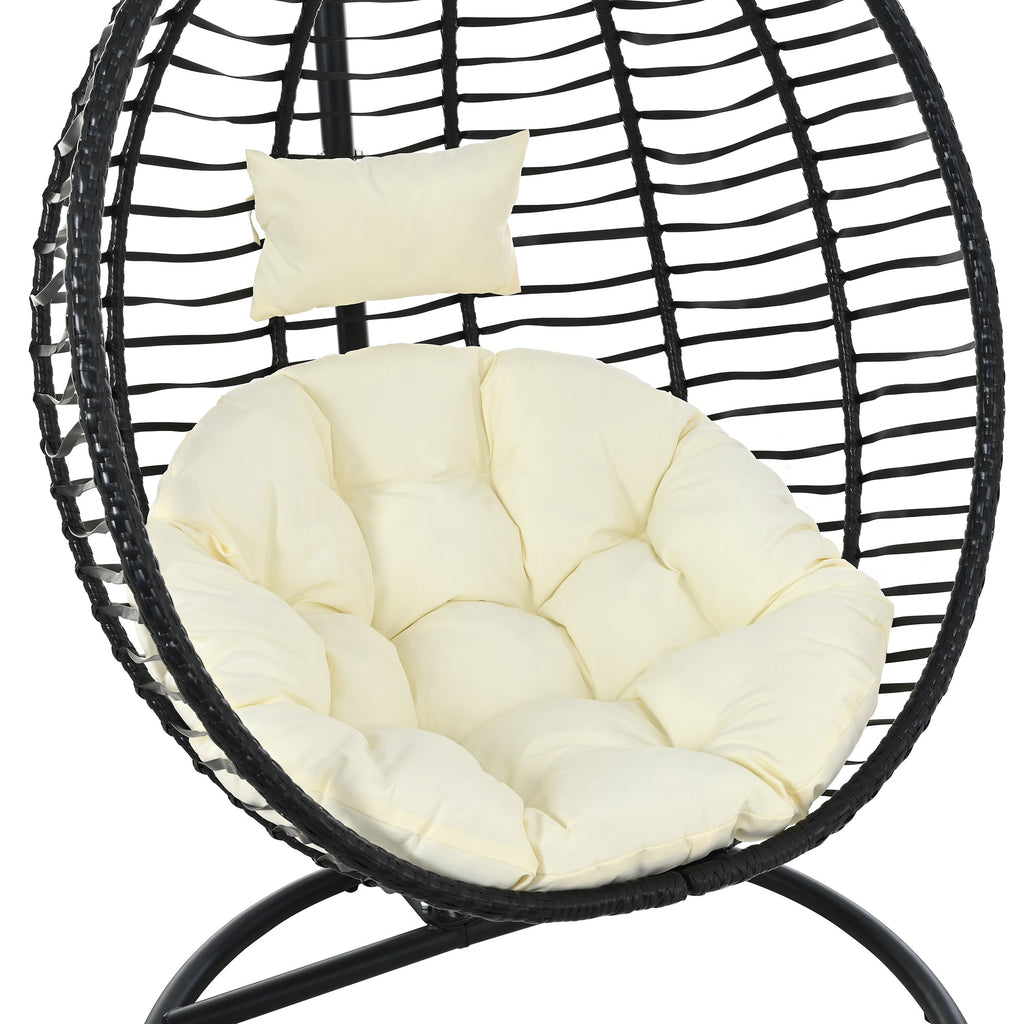 Folding Hanging Swinging Egg Chair with Stand & Tufted Cushion