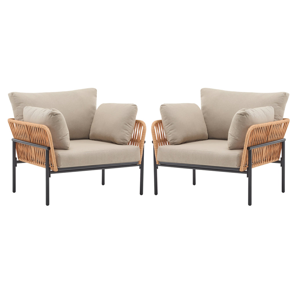 Brisa Outdoor Modern Iron Lounge Chair with Rope Weave