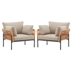 Brisa Outdoor Modern Iron Lounge Chair with Rope Weave