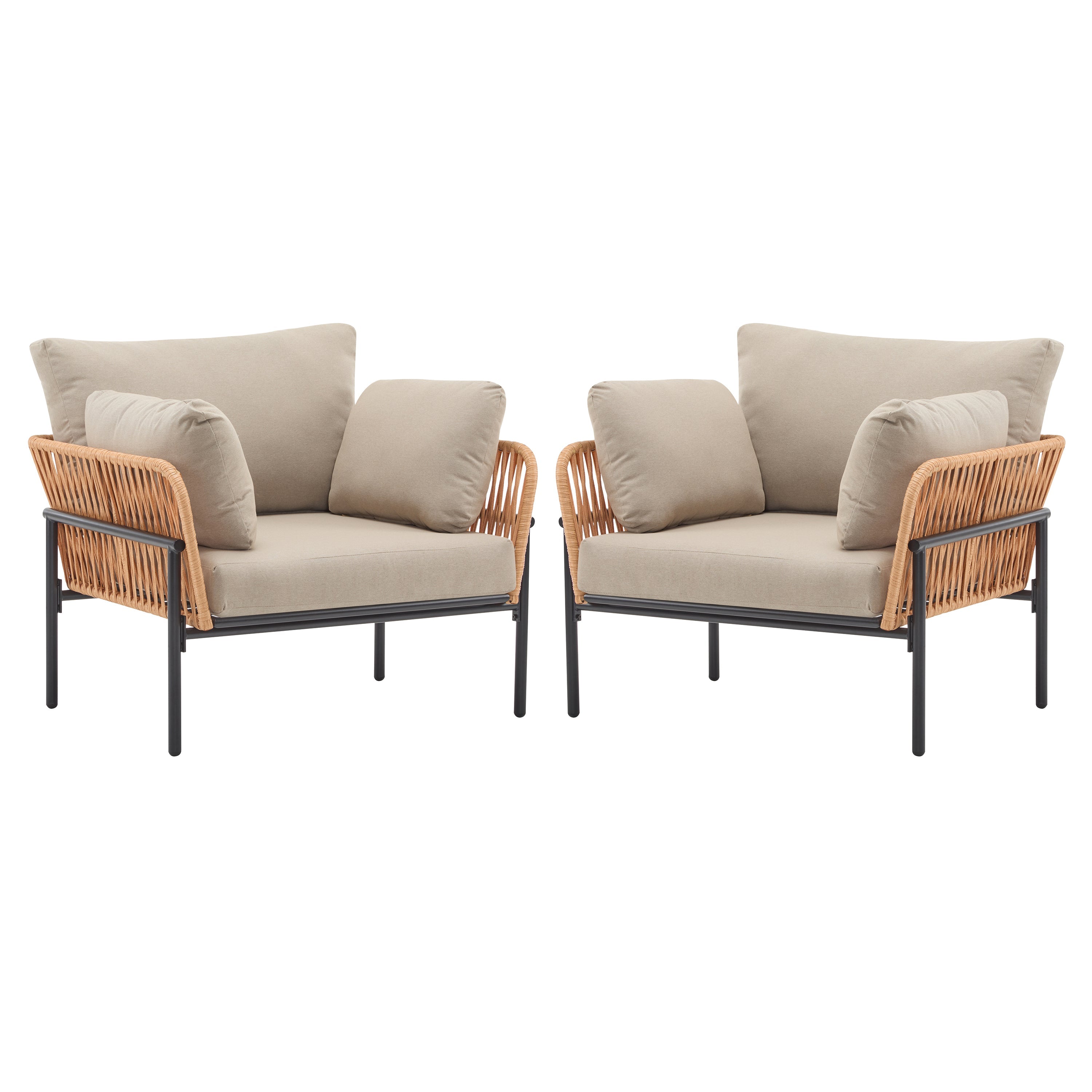 Brisa Outdoor Modern Iron Lounge Chair with Rope Weave