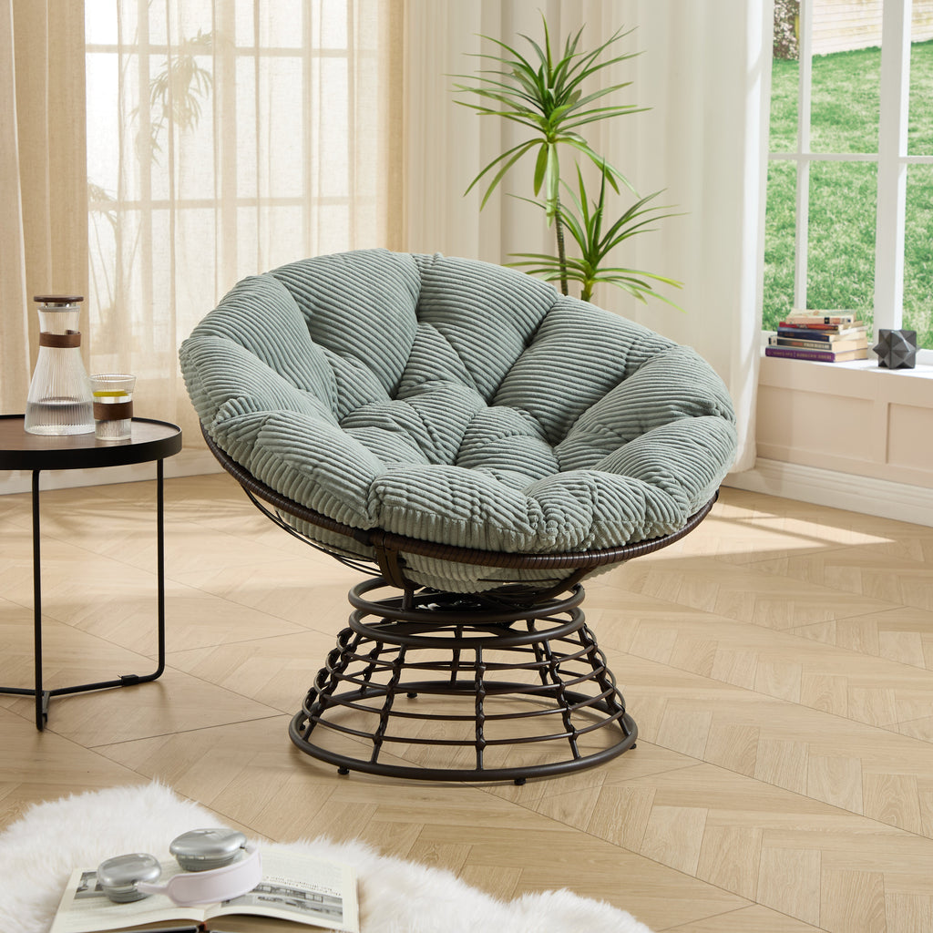 360° Swivel Indoor Outdoor Wicker Papasan Chair with Soft Thick Cushion
