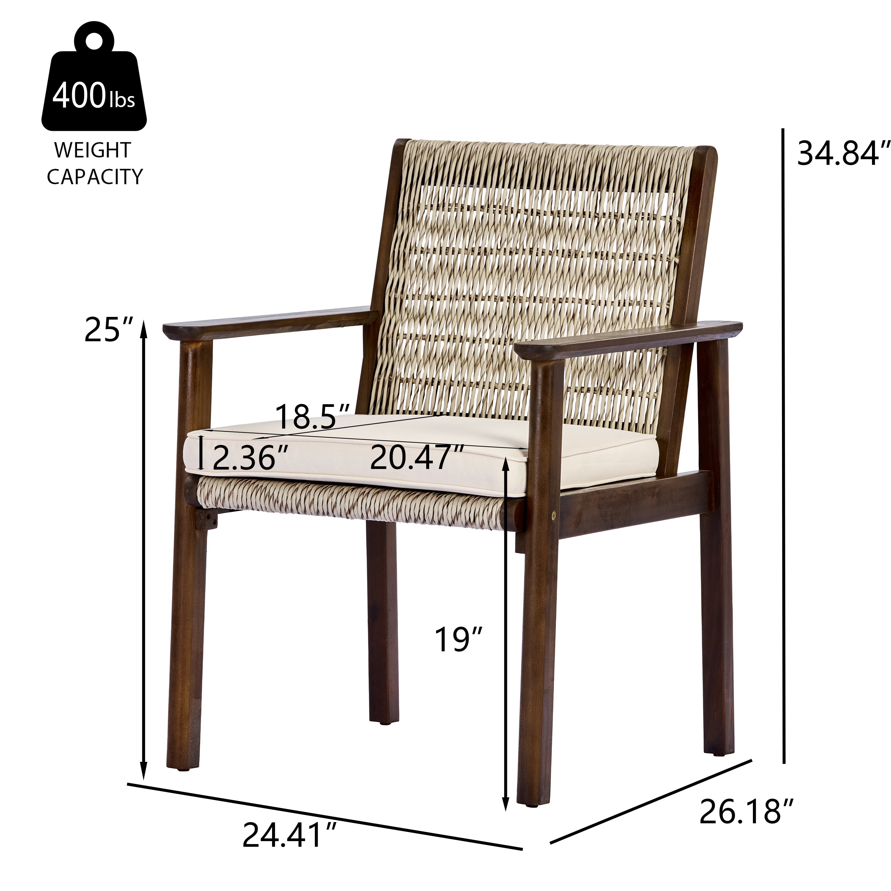 Miles Acacia Wood & Wicker Rattan Woven Dining Chairs, Set of 2