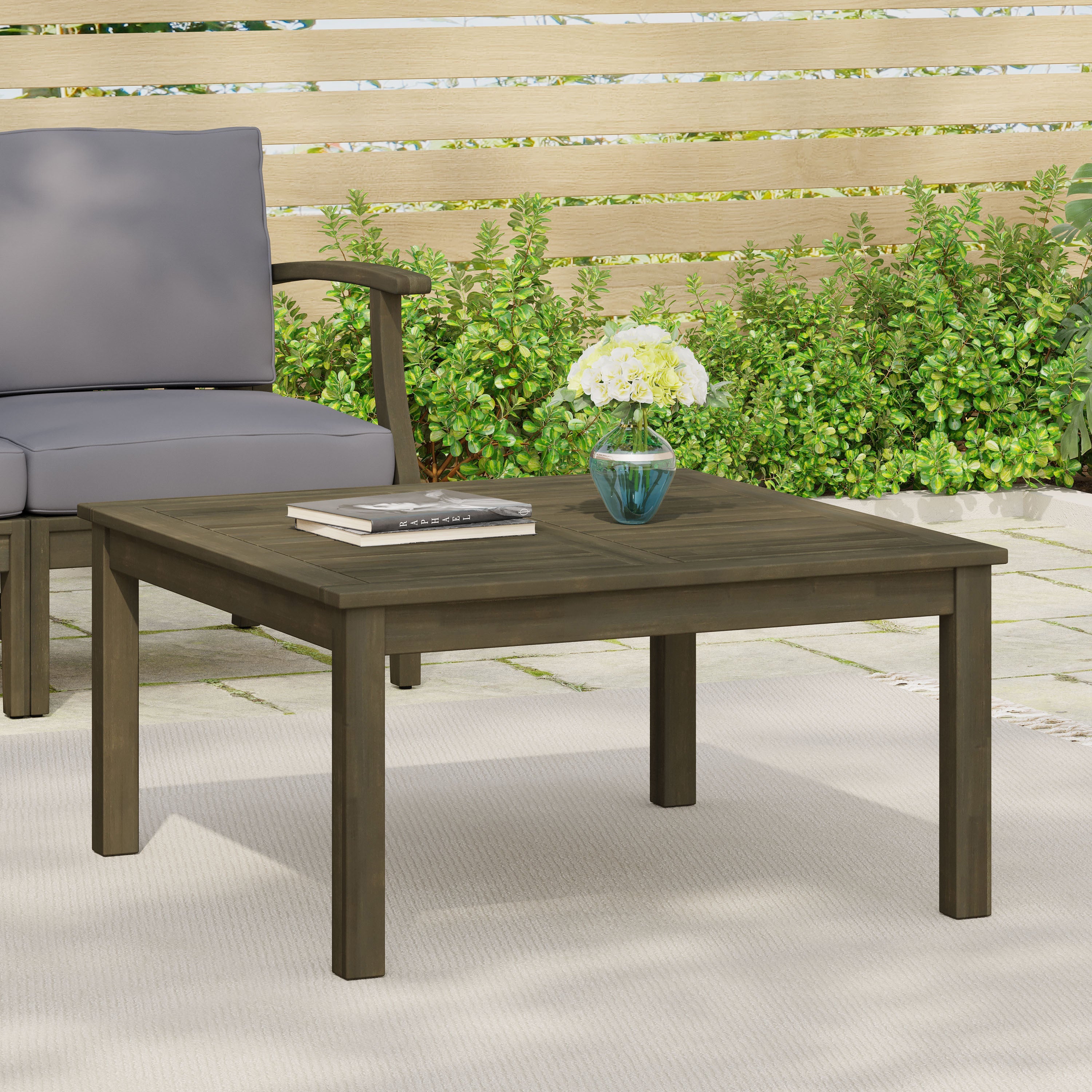 Perla Outdoor Rustic Coffee Table with Slat Design