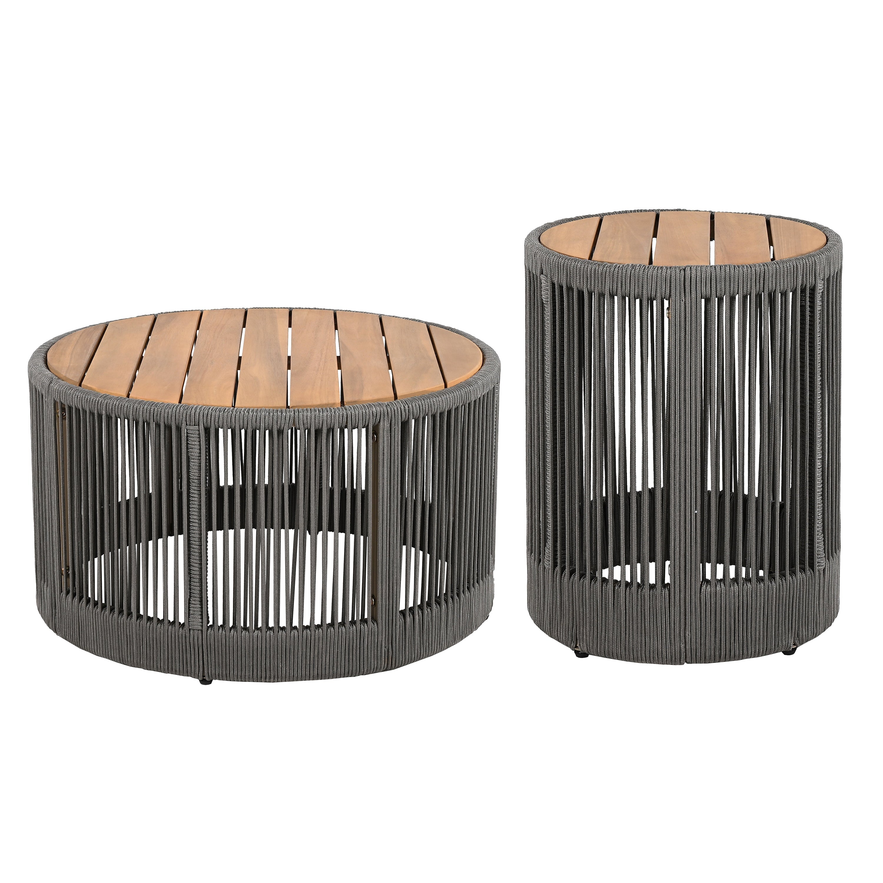 Sundara Outdoor Coffee & Side Table Set with Woven Rope Design