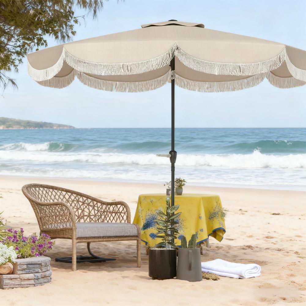 Allegra Scalloped Fringe Vented Patio Umbrella