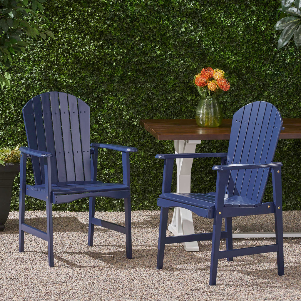 Outdoor Weather Resistant Acacia Wood Adirondack Dining Chairs, Set of 2