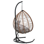 Foldable Rattan Egg Swing Chair with Iron Frame, Plush Cushion & Removable Headrest