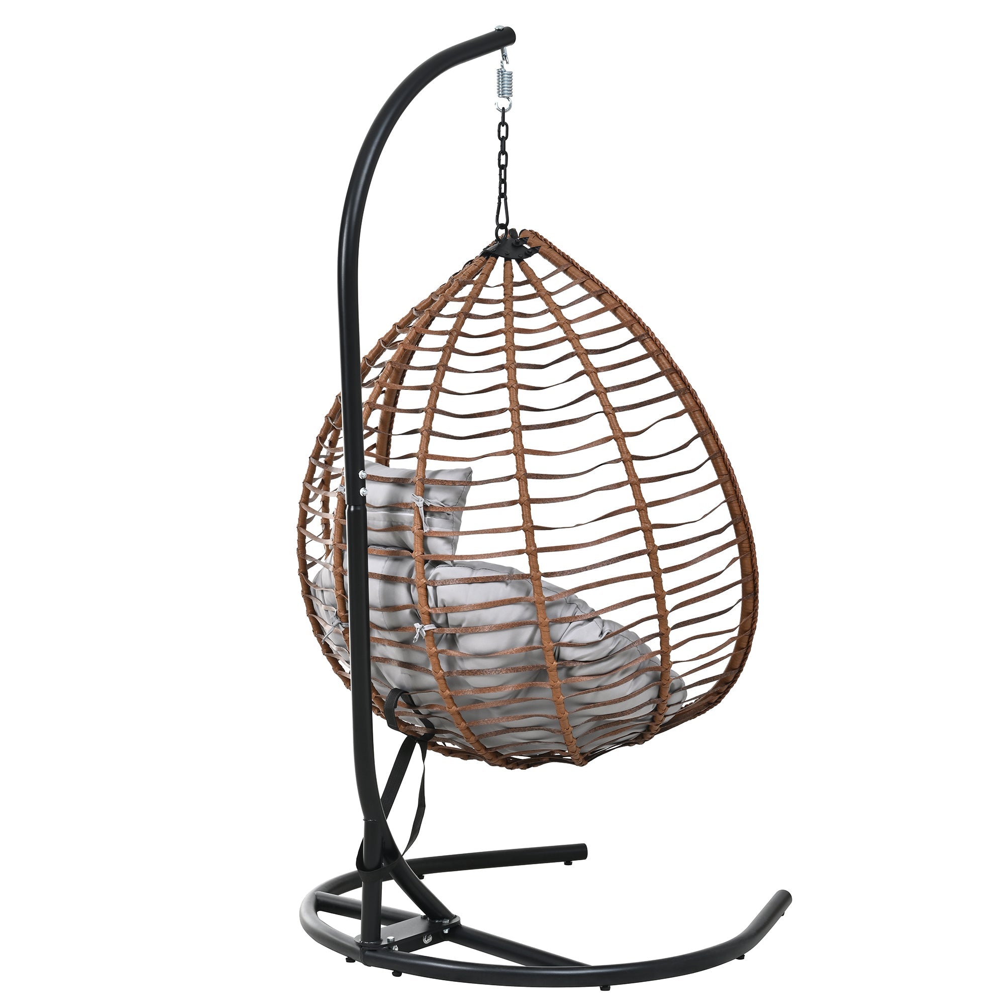 Foldable Rattan Egg Swing Chair with Iron Frame, Plush Cushion & Removable Headrest