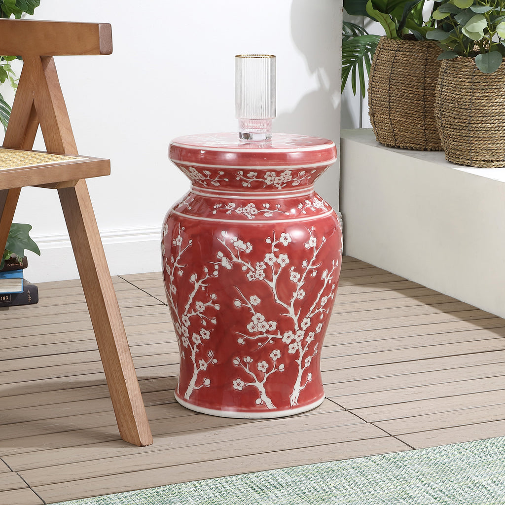 Cherry Blossom 17.75" Ceramic Garden Stool
