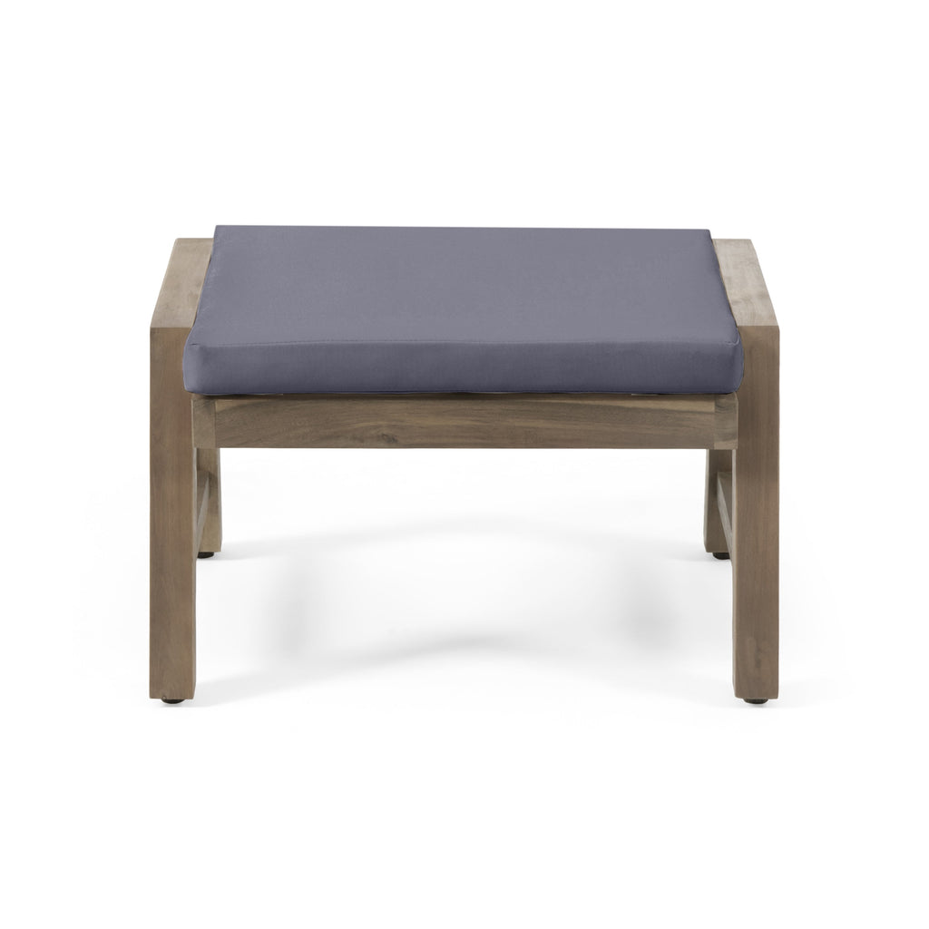 Brixton Acacia Wood Outdoor Ottomans with Cushion, Set of 2