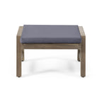 Brixton Acacia Wood Outdoor Ottomans with Cushion, Set of 2