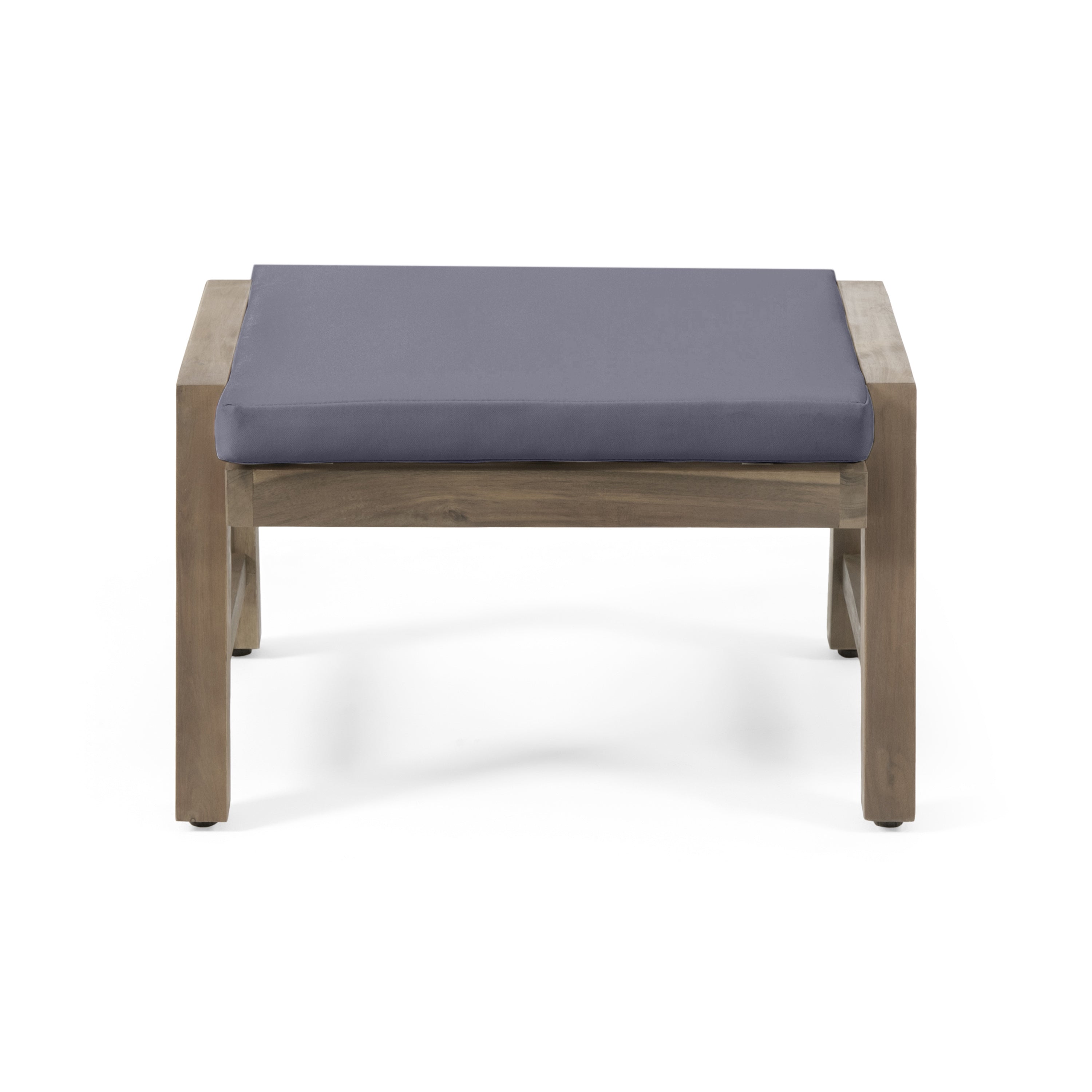 Brixton Acacia Wood Outdoor Ottomans with Cushion, Set of 2