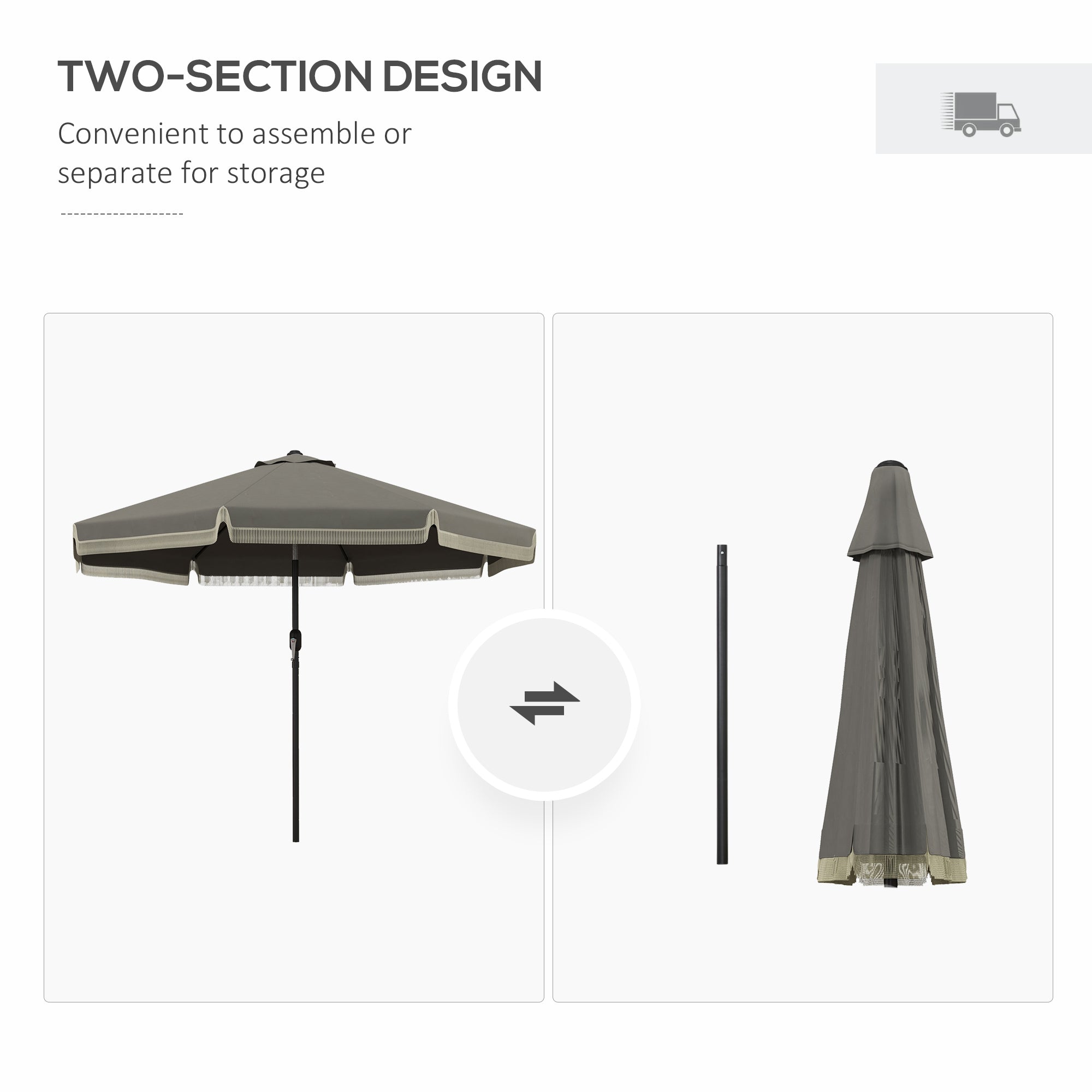 9' Fringe Edge Patio Umbrella with Push Button Tilt and Crank