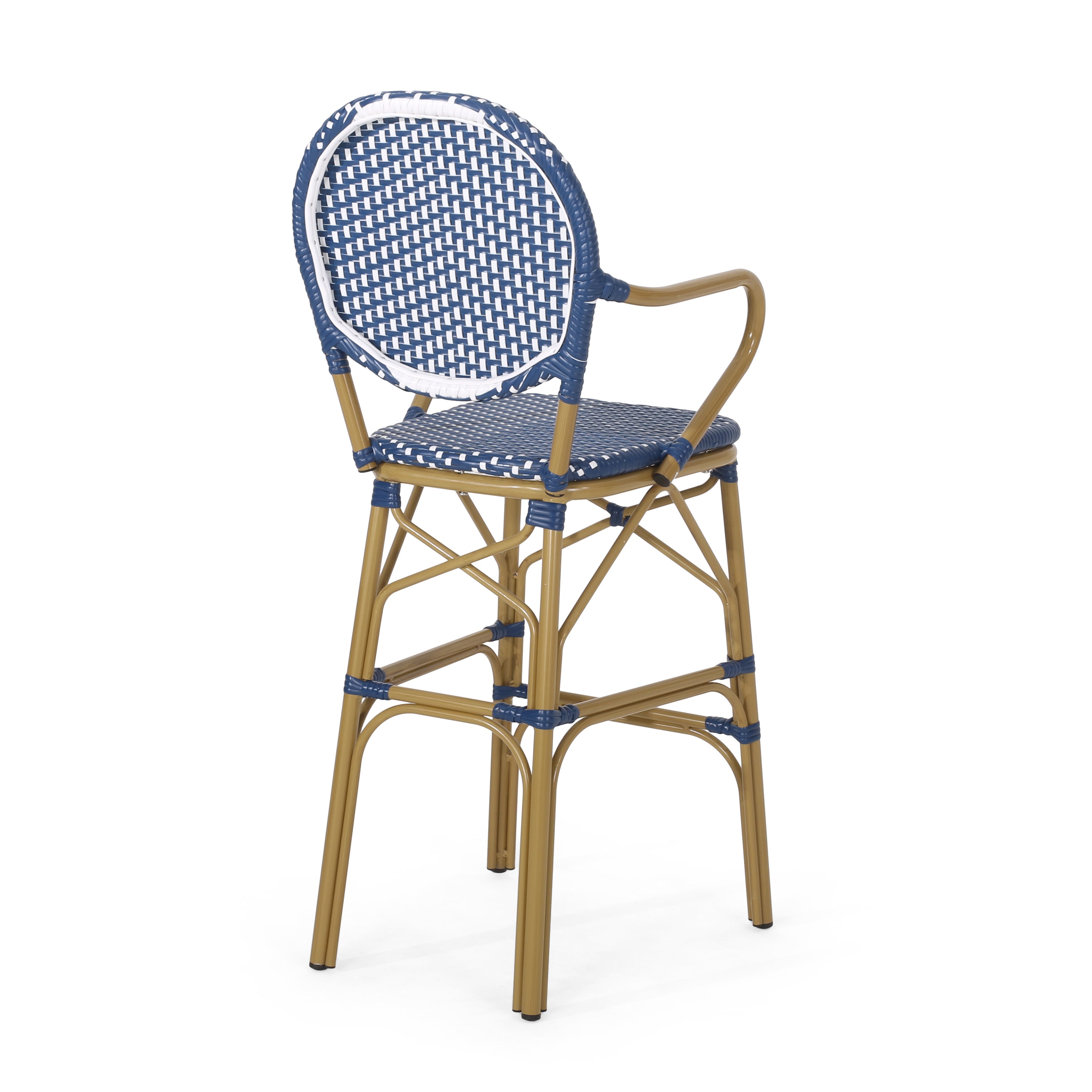 Valorous Outdoor Wicker Bar Stool with Round Back and Curved Arms, Set of 2