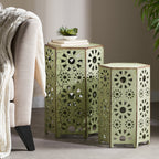 Eliana Iron Outdoor Side Table Set with Sunburst Cut Out