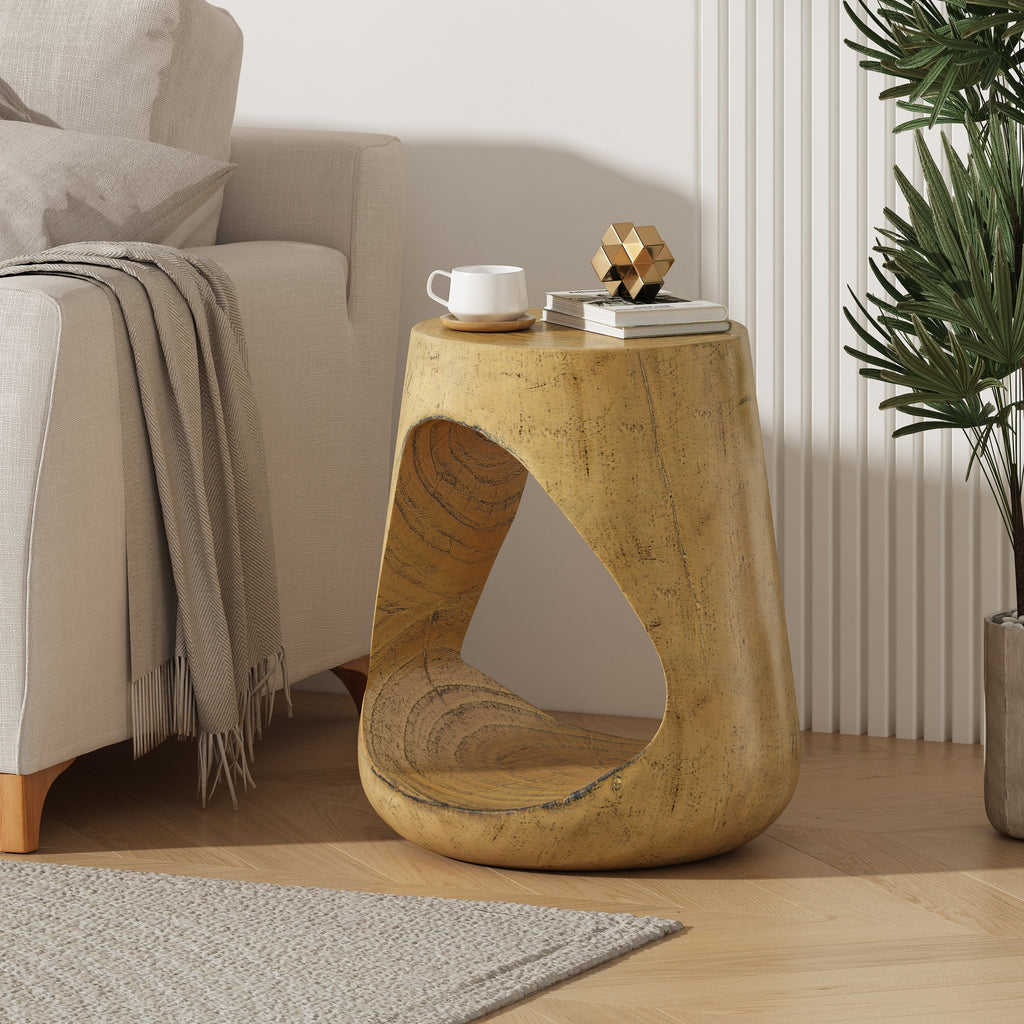 Outdoor Hollow Side Table with Wood-like Texture