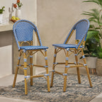 Clifftop 29.5" Outdoor Rattan Bar Stool with Aluminum Frame and Footrest, Set of 2