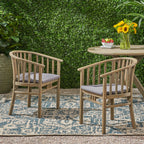 Venerable Outdoor Dining Chair with Slatted Back and Cushion Seat, Set of 2