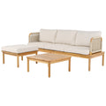 Isola Outdoor 3 Piece Acacia Wood and Rope Patio Sofa Set