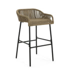 Outdoor Rope Bar Stool with Low Back and Iron Frame, Set of 2