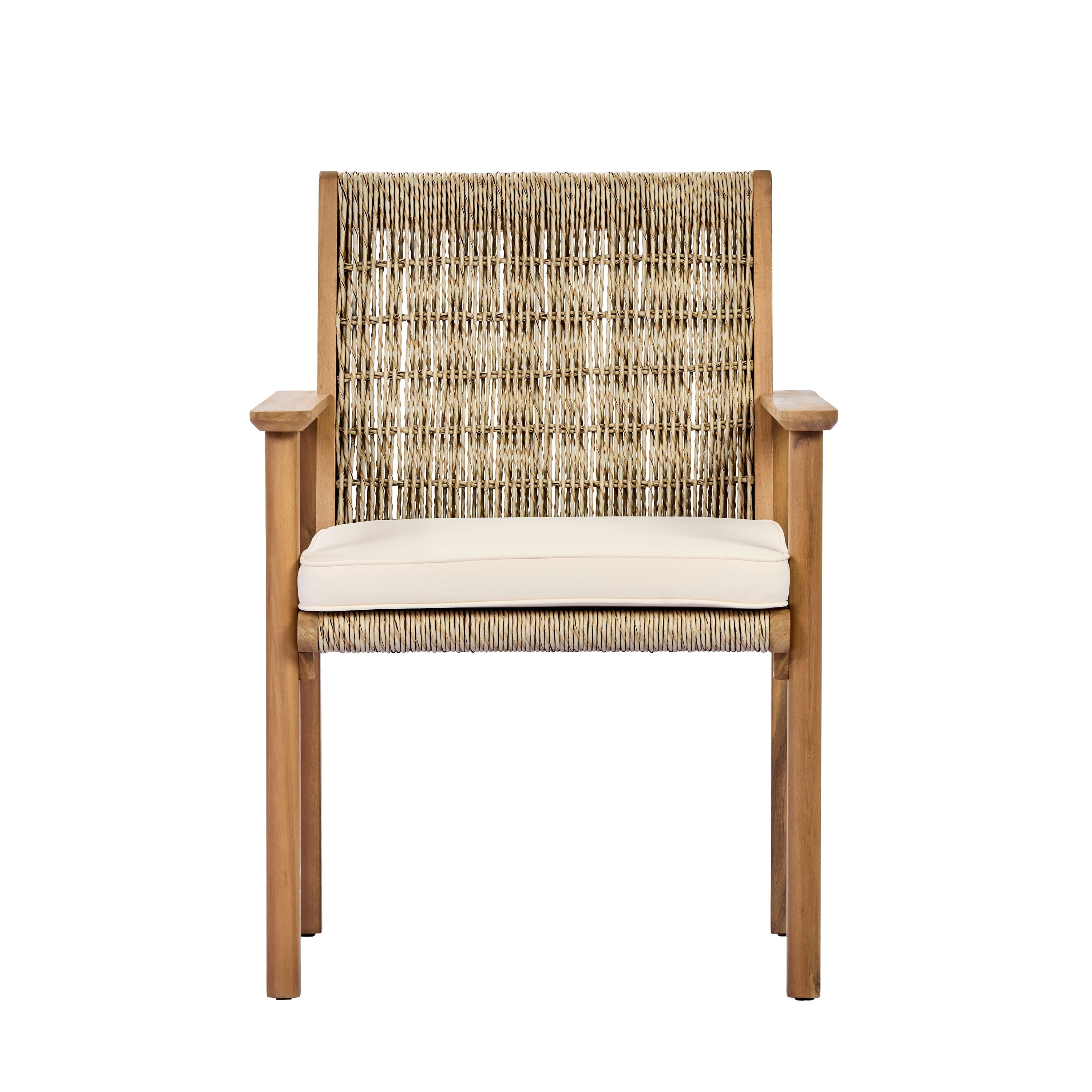 Miles Acacia Wood & Wicker Rattan Woven Dining Chairs, Set of 2