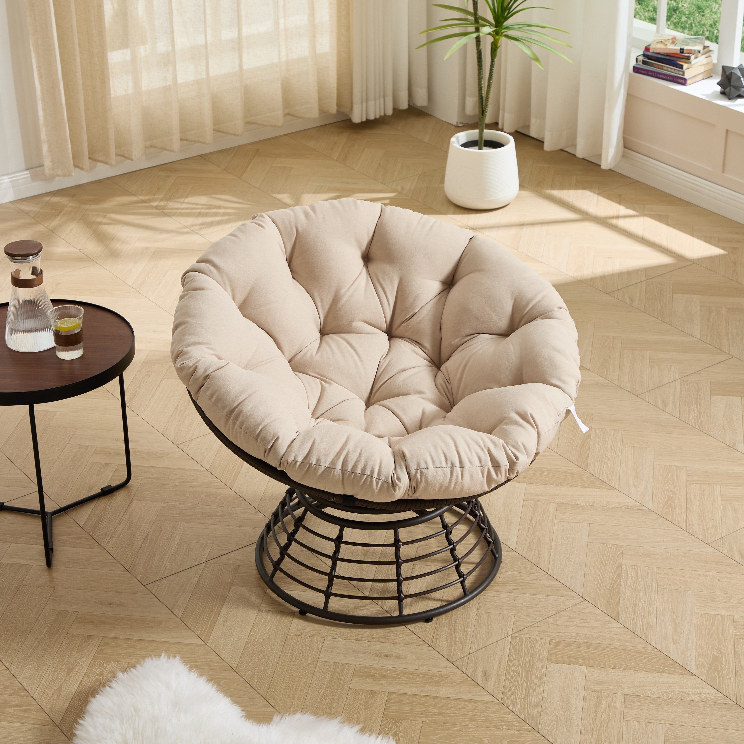 360° Swivel Indoor Outdoor Wicker Papasan Chair with Soft Thick Cushion
