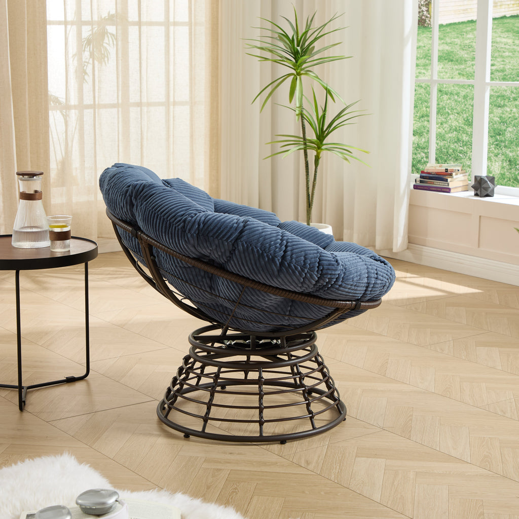 360° Swivel Indoor Outdoor Wicker Papasan Chair with Soft Thick Cushion