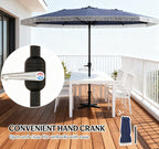 Oversized Fringe Trim Patio Umbrella with Crank Handle
