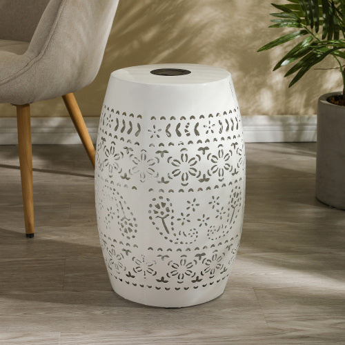 Sunhaven Punched Metal Solar Side Table with Built-in Solar Battery