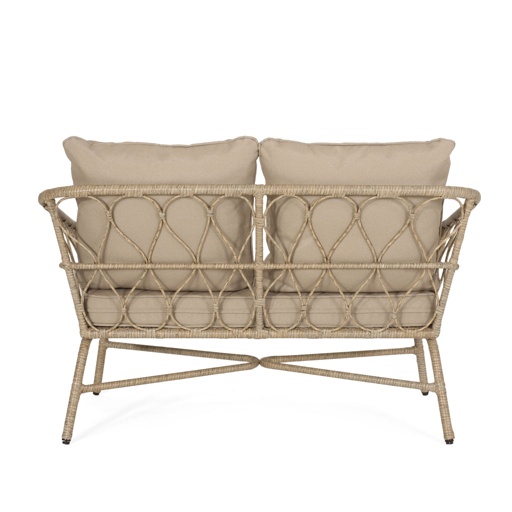 Zircon Outdoor Loveseat with Woven Wicker Weave Design and Back Cushion