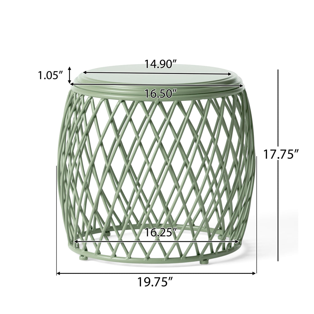 Coveted 19.75" Outdoor Cylindrical Iron Side Table with Lattice Design