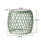 Coveted 19.75" Outdoor Cylindrical Iron Side Table with Lattice Design