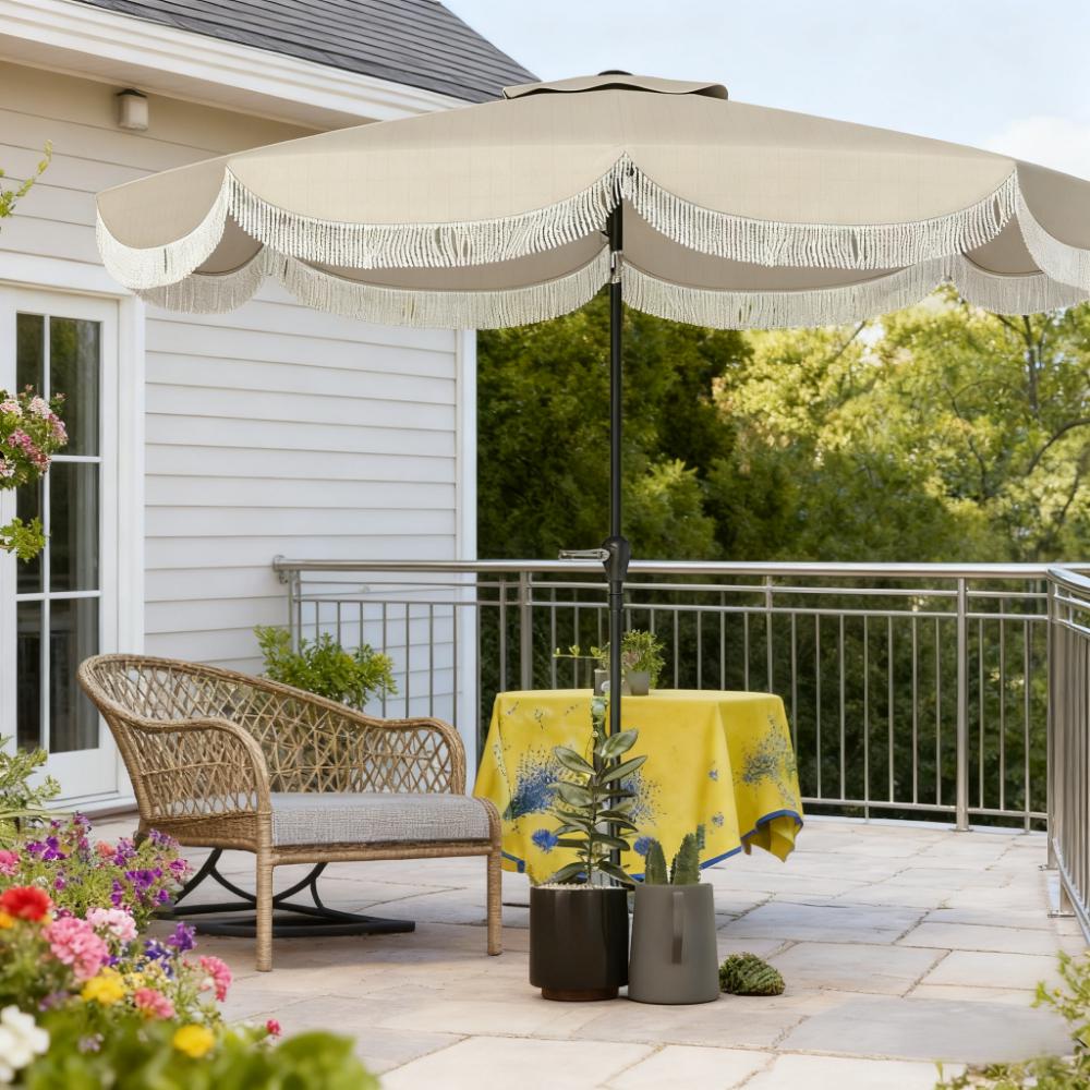 Allegra Scalloped Fringe Vented Patio Umbrella