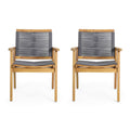 Outdoor Dining Chair with Rope Weave Design and Wooden Frame, Set of 2