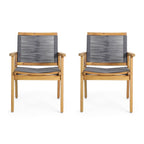 Outdoor Dining Chair with Rope Weave Design and Wooden Frame, Set of 2