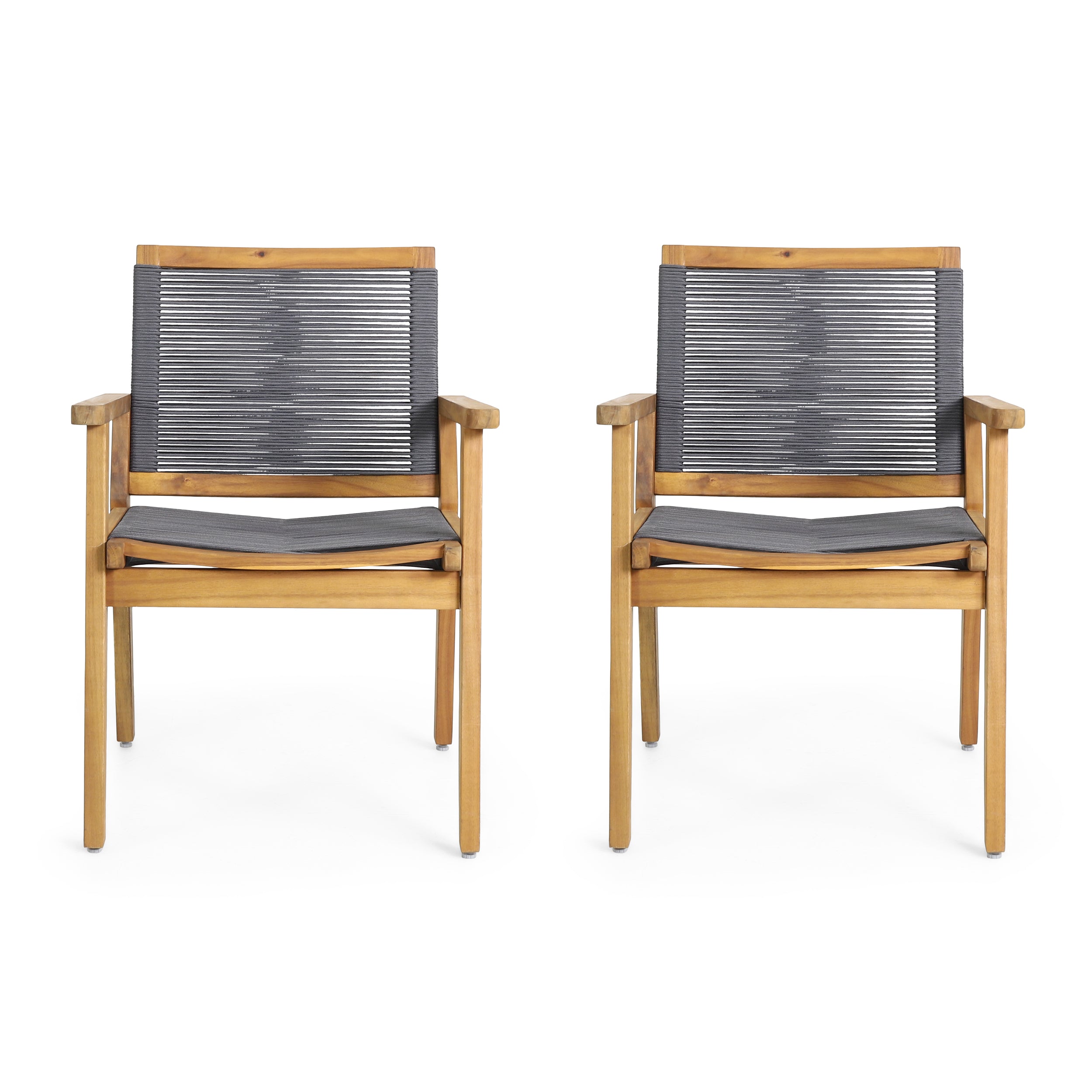 Outdoor Dining Chair with Rope Weave Design and Wooden Frame, Set of 2