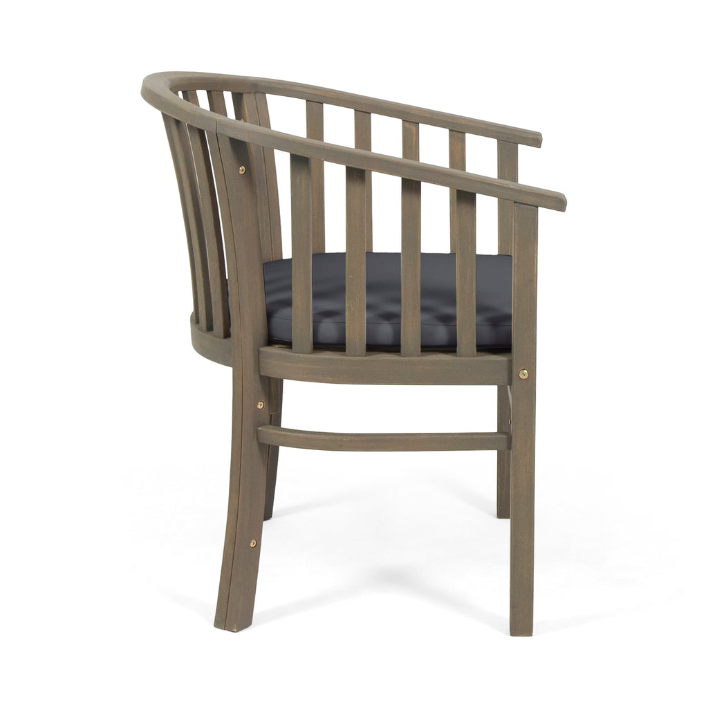 Venerable Outdoor Dining Chair with Slatted Back and Cushion Seat, Set of 2