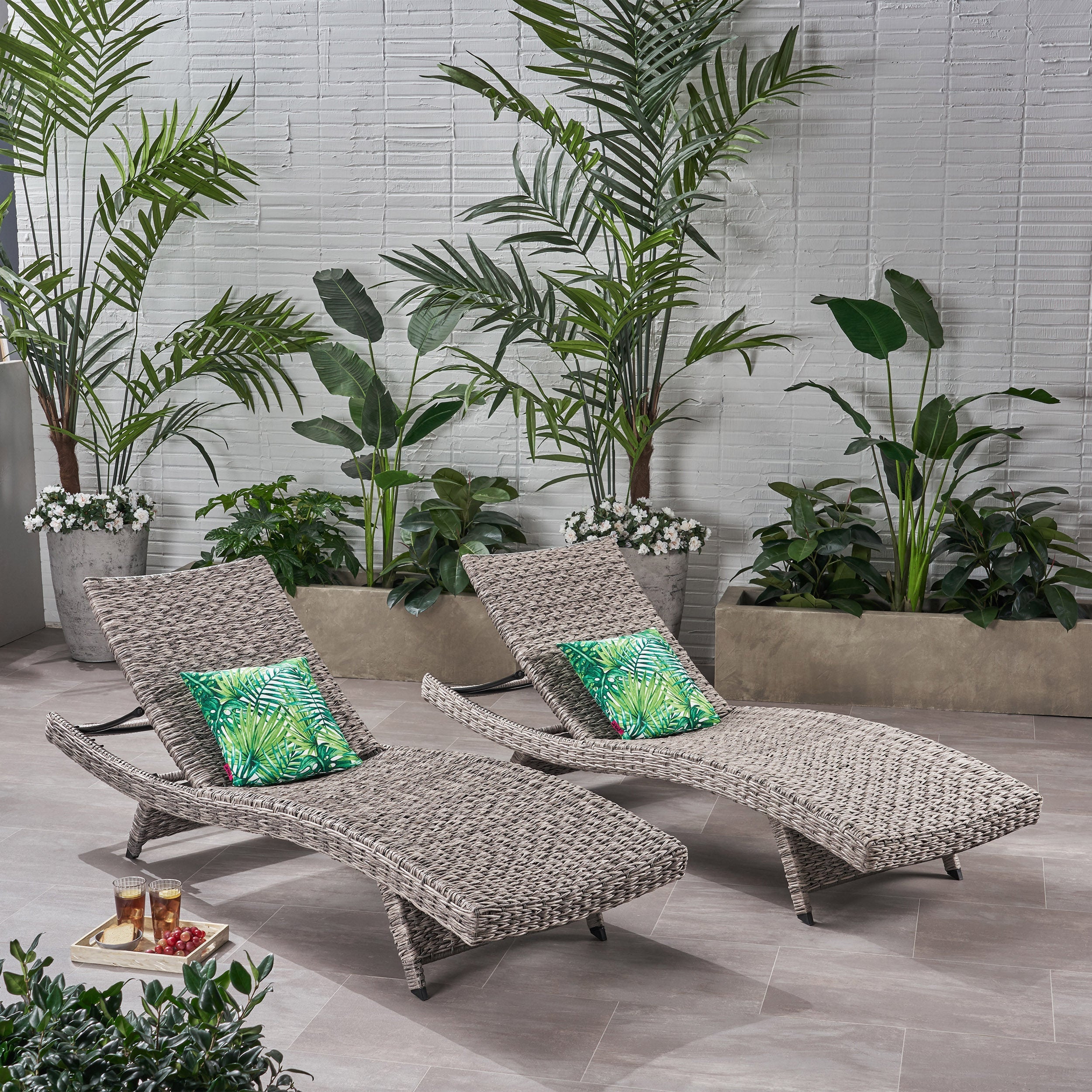 Crete Wicker Chaise Lounge, Set of 2