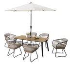 Maristella 7 Piece Outdoor Wicker Dining Set with Acacia Wood Table