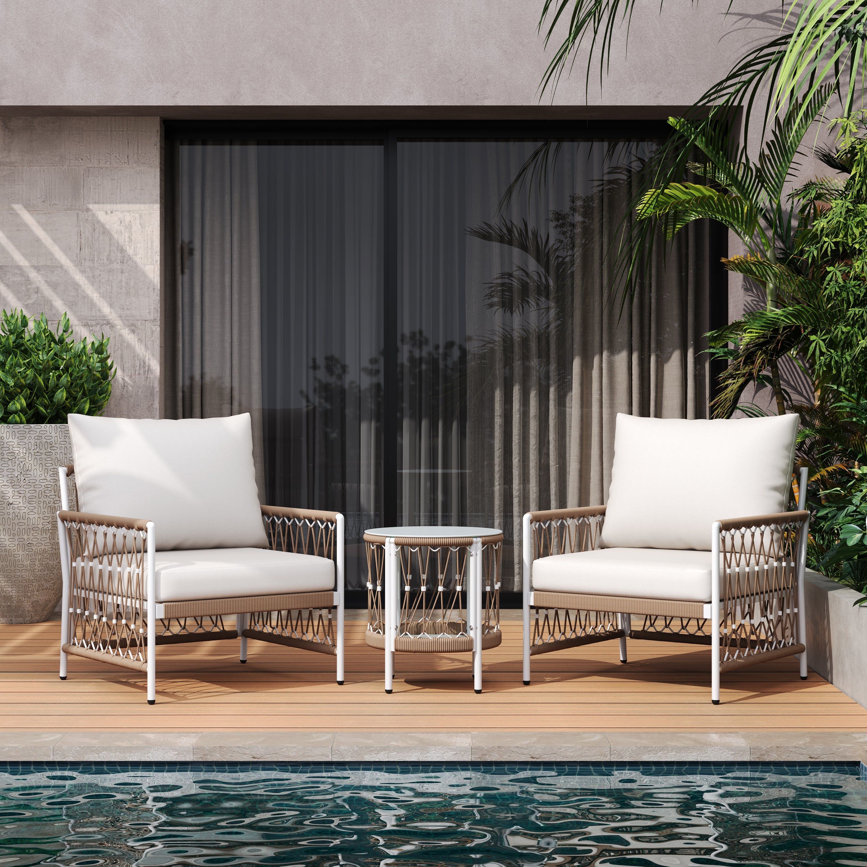 Caspian 3-Piece Outdoor Handwoven Rope Conversation Set