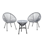 Acapulco-Style 3-Piece Patio Bistro Set with Gray PE Rattan Chairs & Tempered Glass Table