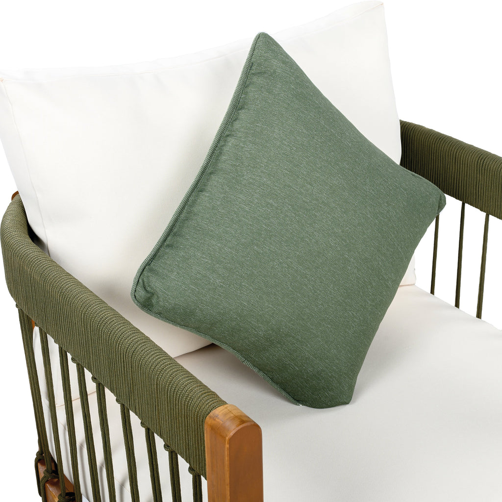Azari Outdoor Acacia Wood Club Chair with Handwoven Rope Accents & Curved Backrest