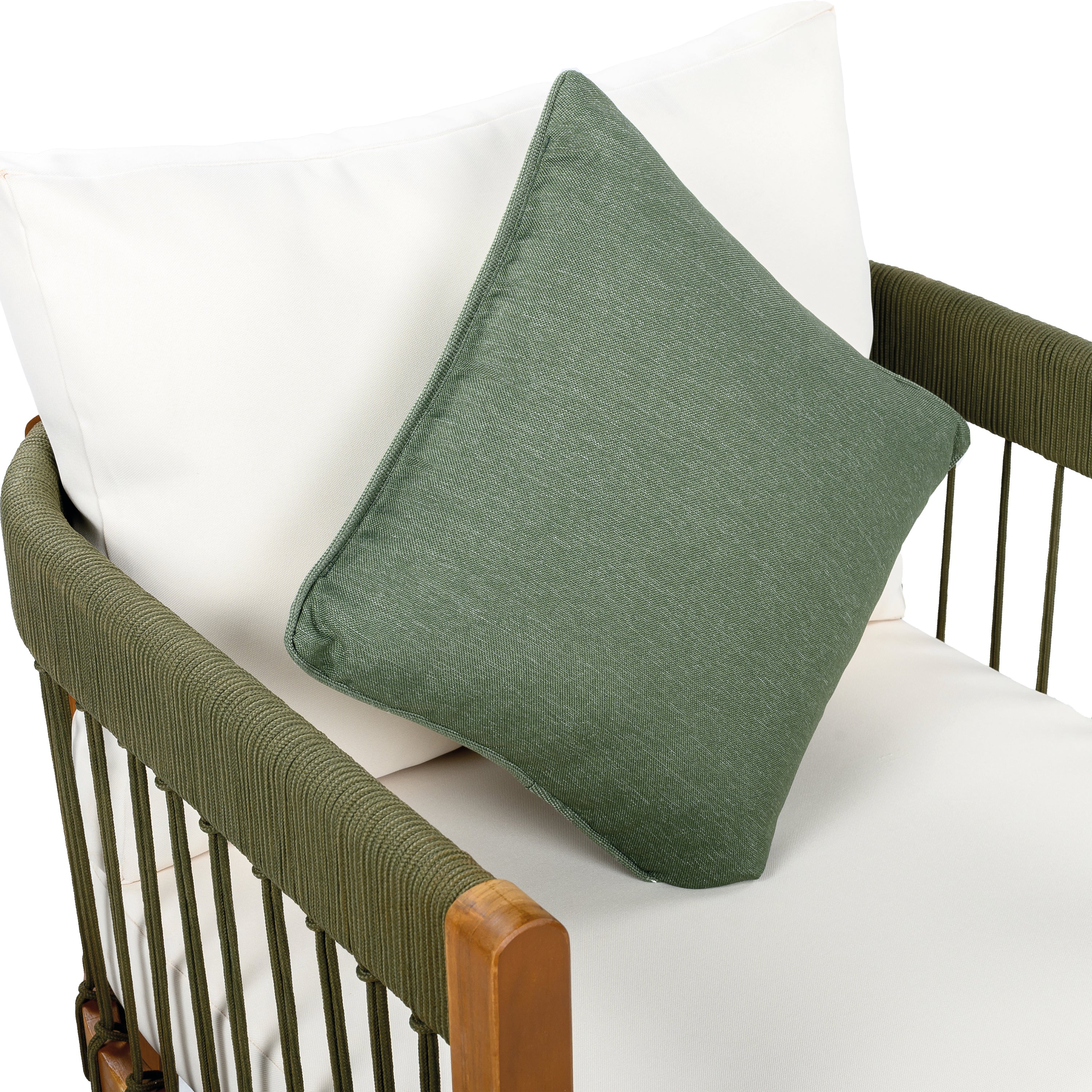 Azari Outdoor Acacia Wood Club Chair with Handwoven Rope Accents & Curved Backrest