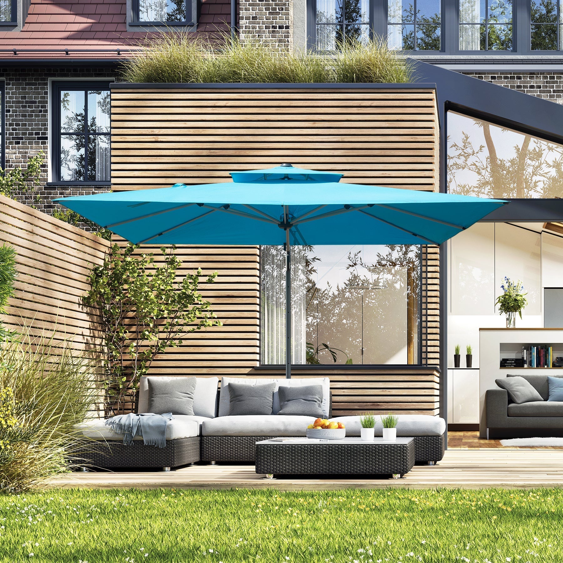9'x 11' Rectangle Cantilever Umbrella with Center Pole, Base Not Included