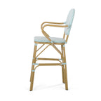 Valorous Outdoor Wicker Bar Stool with Round Back and Curved Arms, Set of 2