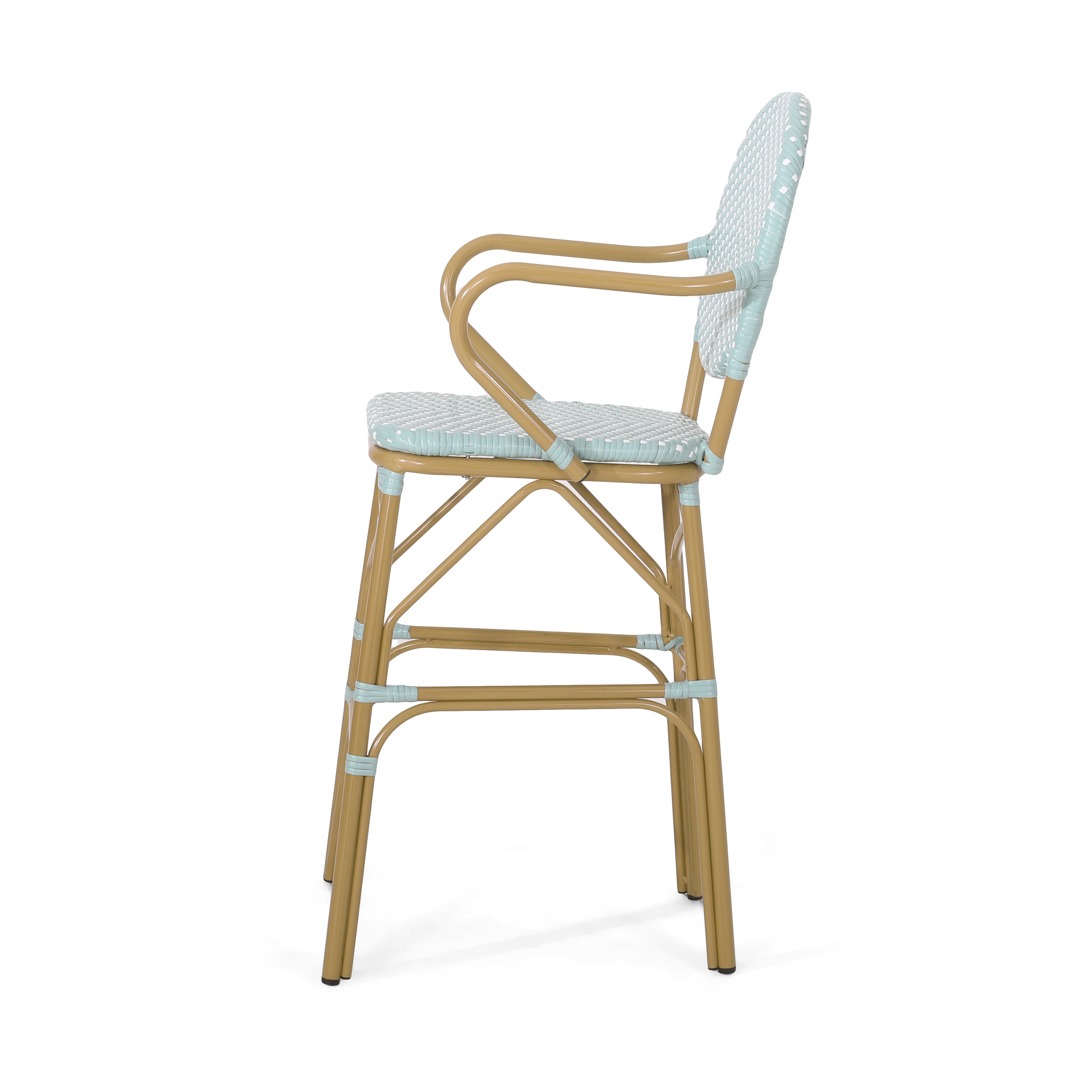 Valorous Outdoor Wicker Bar Stool with Round Back and Curved Arms, Set of 2